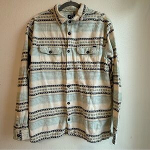 Billabong Men's Patterned Shirt Jacket - Cream and Blue